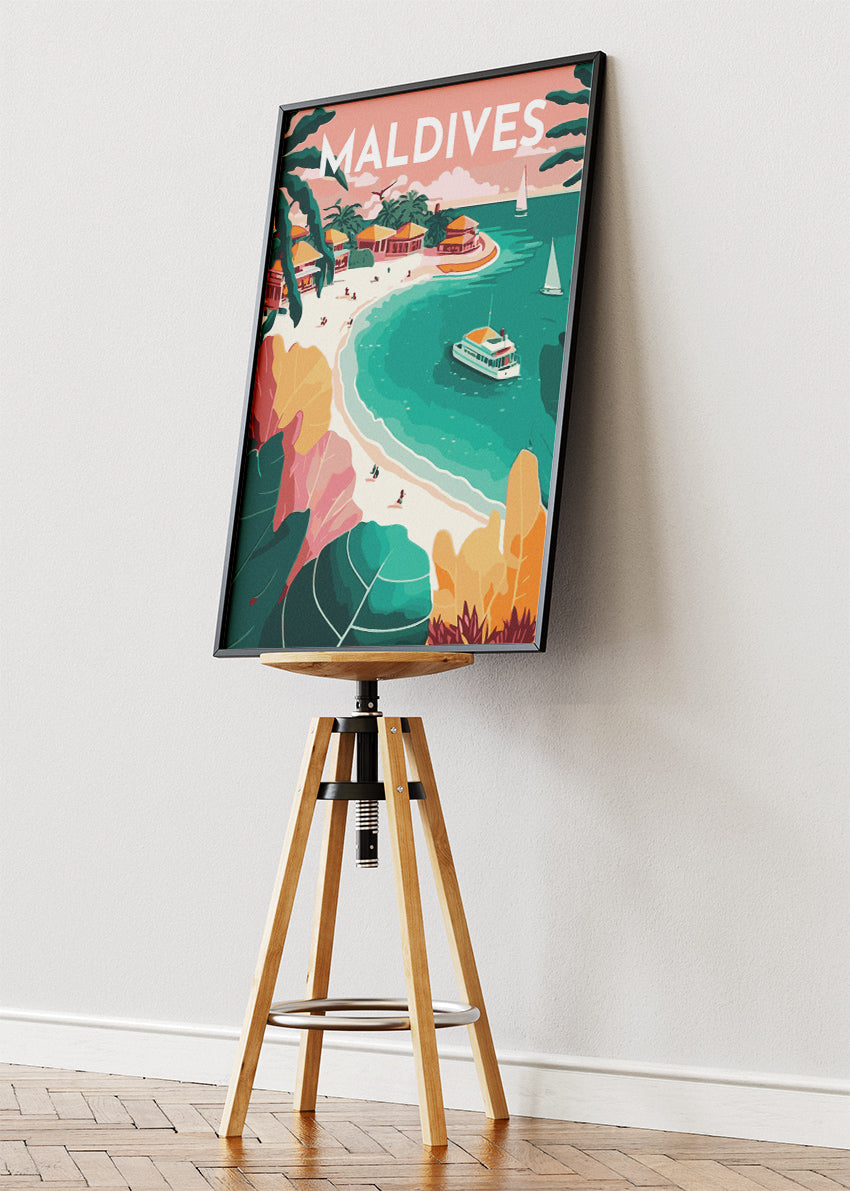 Maldives Poster & Canvas Print – Illustrated Tropical Island Beach Art