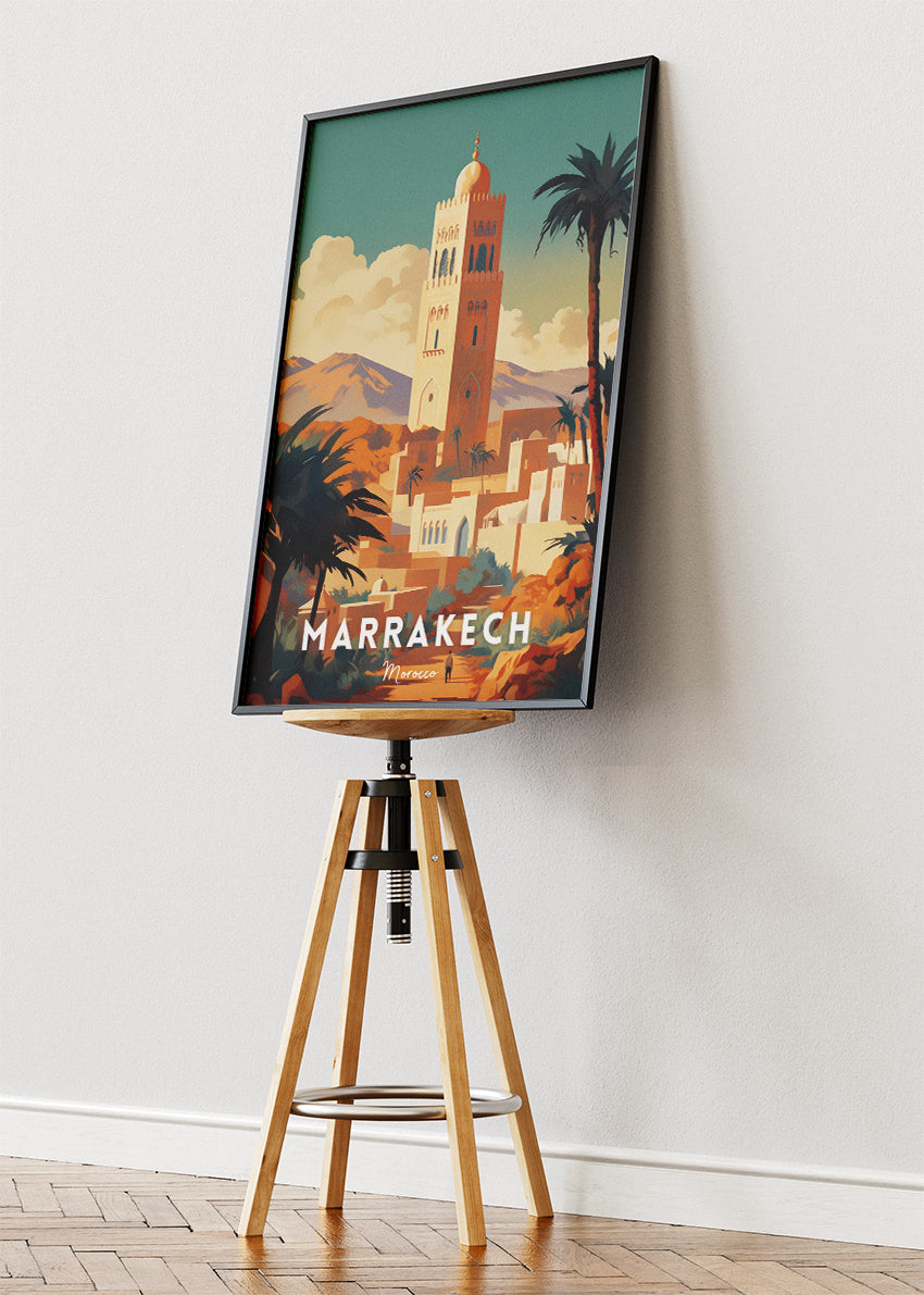 Marrakech Morocco Poster & Canvas Print – Illustrated Desert Cityscape Art