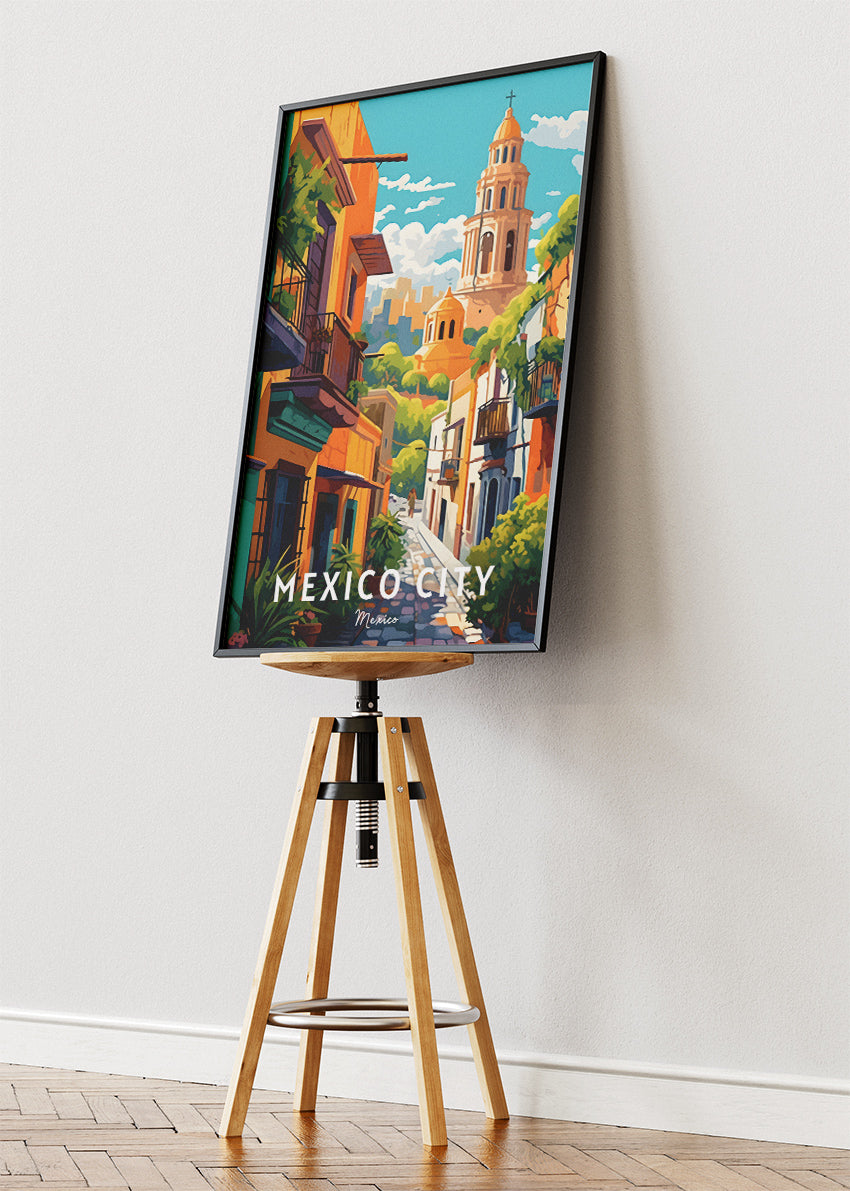 Mexico City Poster & Canvas Print – Illustrated Historic Colonial Street Art