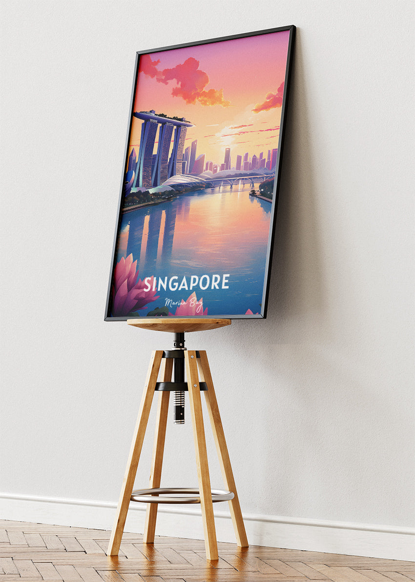 Singapore Marina Bay Poster & Canvas Print – Illustrated Sunset Skyline Art