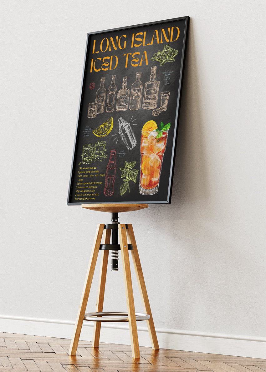 Long Island Iced Tea Vintage Cocktail Poster & Canvas Print | Bar Recipe Wall Art
