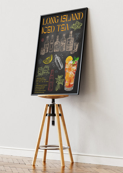 Long Island Iced Tea Vintage Cocktail Poster & Canvas Print | Bar Recipe Wall Art
