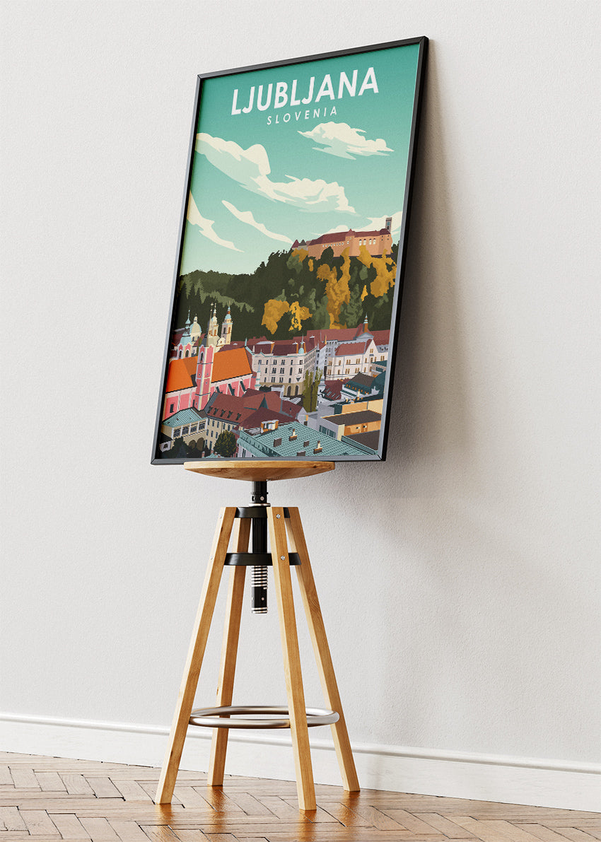 Ljubljana Slovenia Poster & Canvas Print – Vintage Illustrated City Travel Art