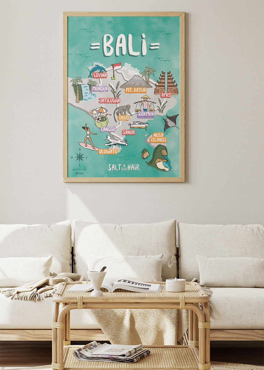 Bali Illustrated Map Poster & Canvas Print – Travel Map Wall Art
