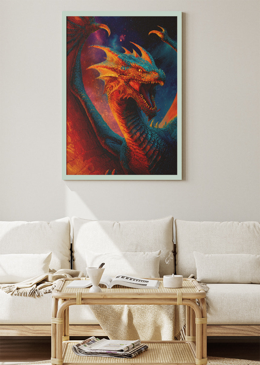 Fire Dragon Fantasy Poster & Canvas Print – Epic Mythical Creature Wall Art
