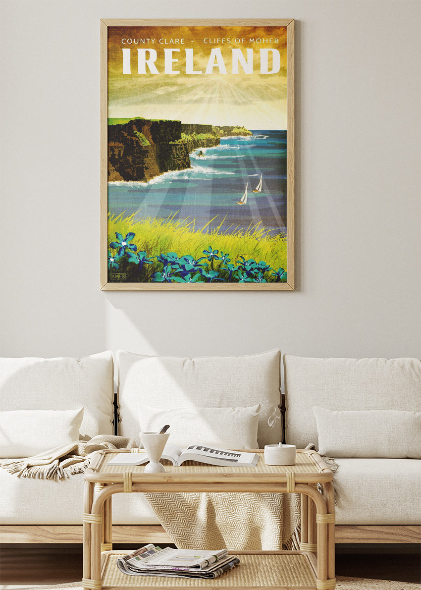 Ireland Cliffs of Moher Poster & Canvas Print – Vintage County Clare Coastal Art