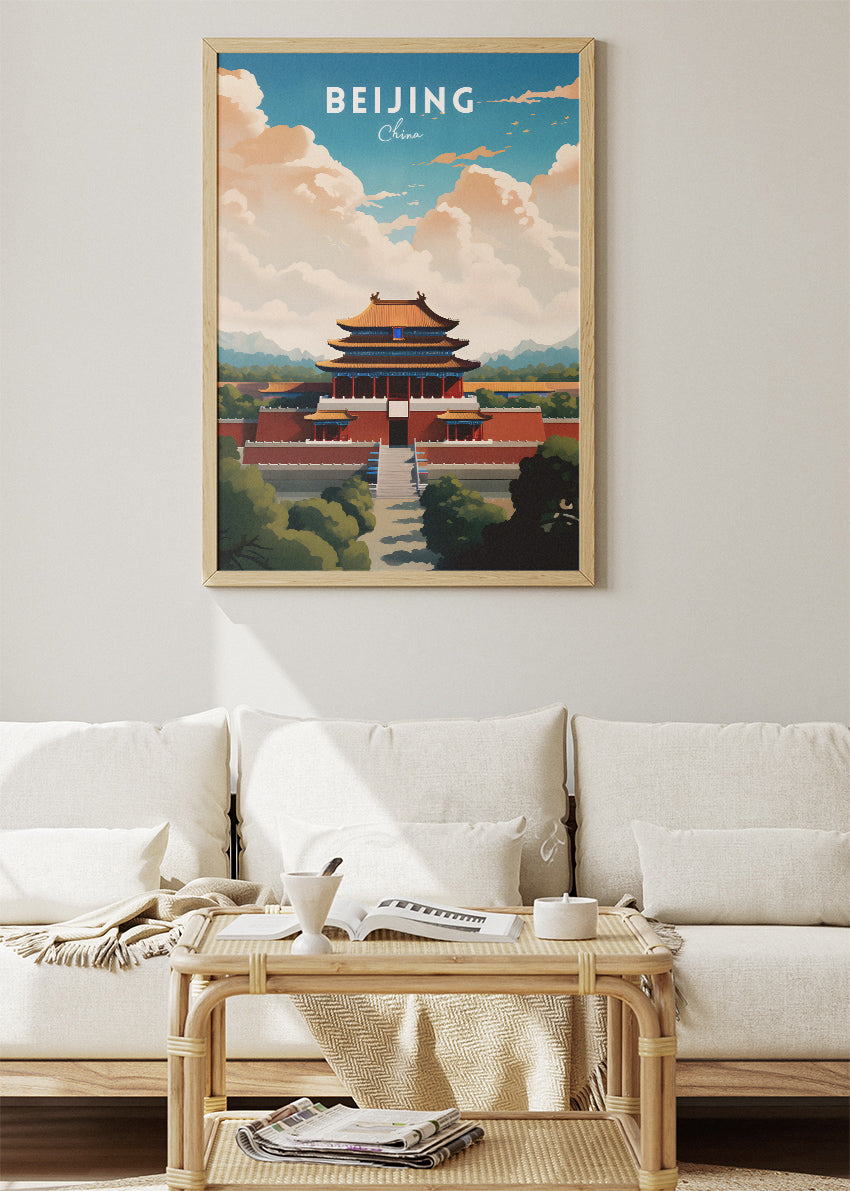 Beijing China Travel Poster & Canvas Print – Forbidden City Illustration Wall Art