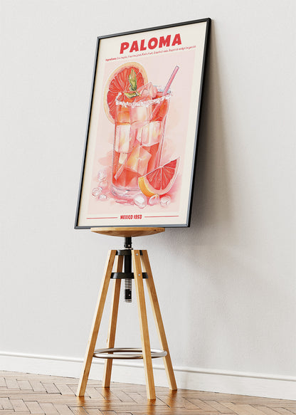 Paloma Cocktail Poster & Canvas Print | Minimal Grapefruit Tequila Wall Art