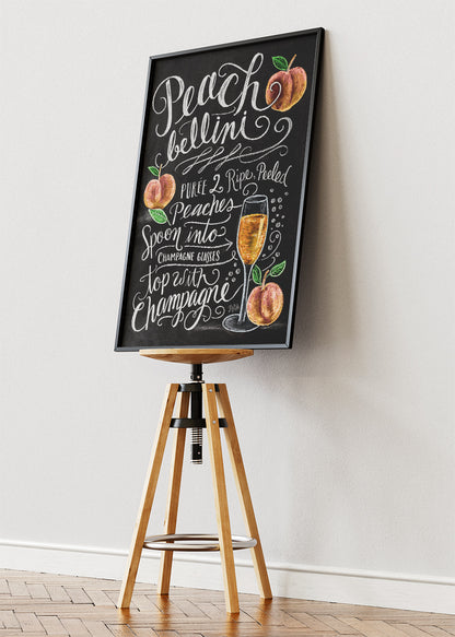 Peach Bellini Chalkboard Poster & Canvas Print | Elegant Cocktail Recipe Wall Art
