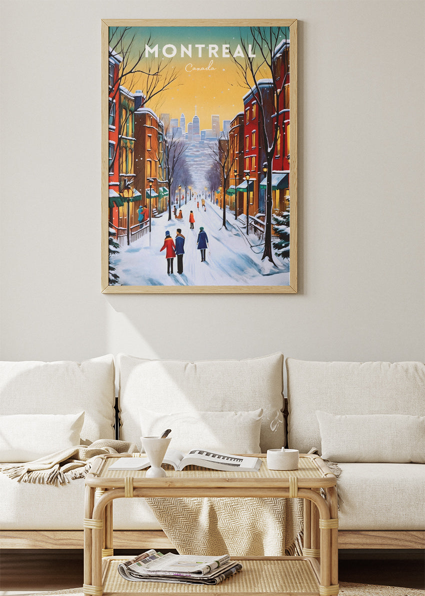 Montreal Canada Winter Street Scene Poster & Canvas Print – City Wall Art