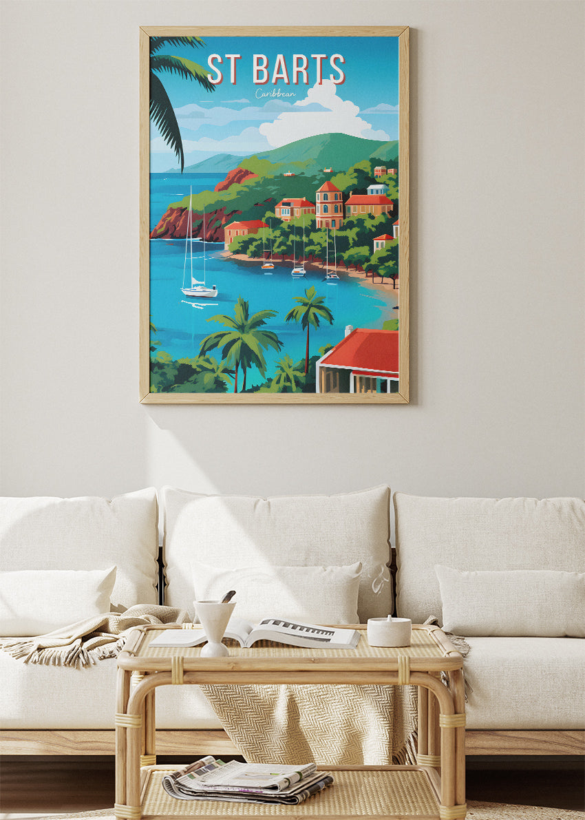 St Barts Caribbean Travel Poster & Canvas Print – Tropical Island Beach Wall Art