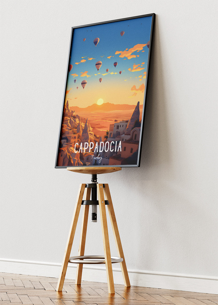 Cappadocia Türkiye Poster & Canvas Print – Vintage Hot Air Balloon Sunrise Art