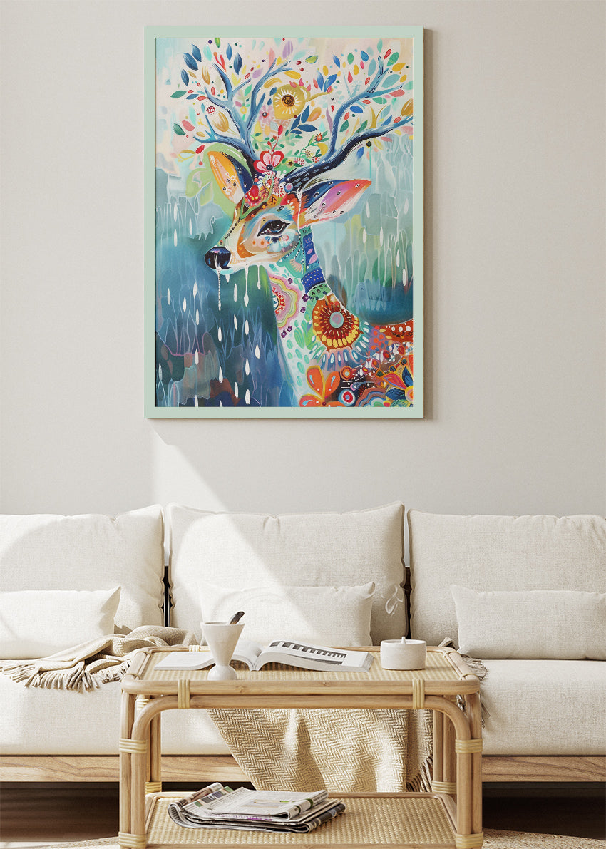 Colourful Deer Canvas Print & Poster – Boho Nature Animal Wall Art
