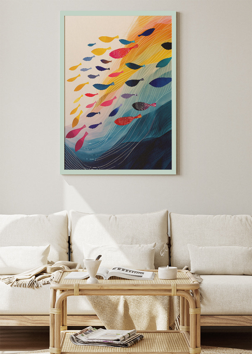 Colourful Fish Flow Canvas Print & Poster – Modern Ocean Wall Art