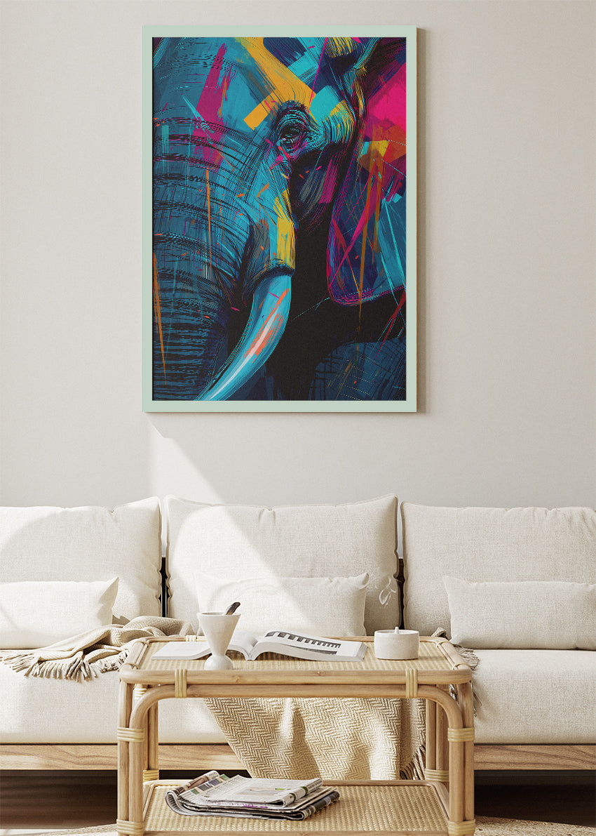 Abstract Neon Elephant Canvas Print & Poster – Modern Wildlife Wall Art