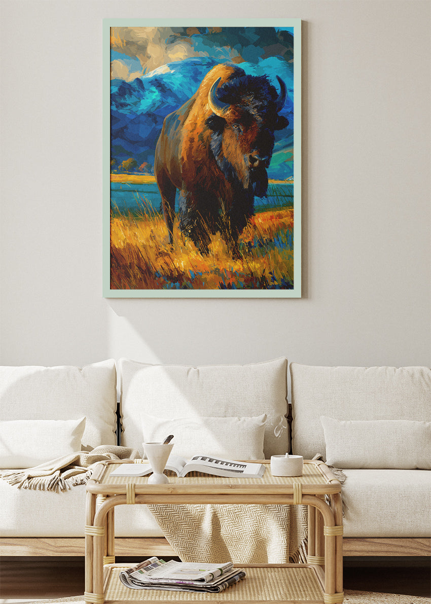 Majestic Bison Canvas Print & Poster – Wild Mountain Landscape Wall Art