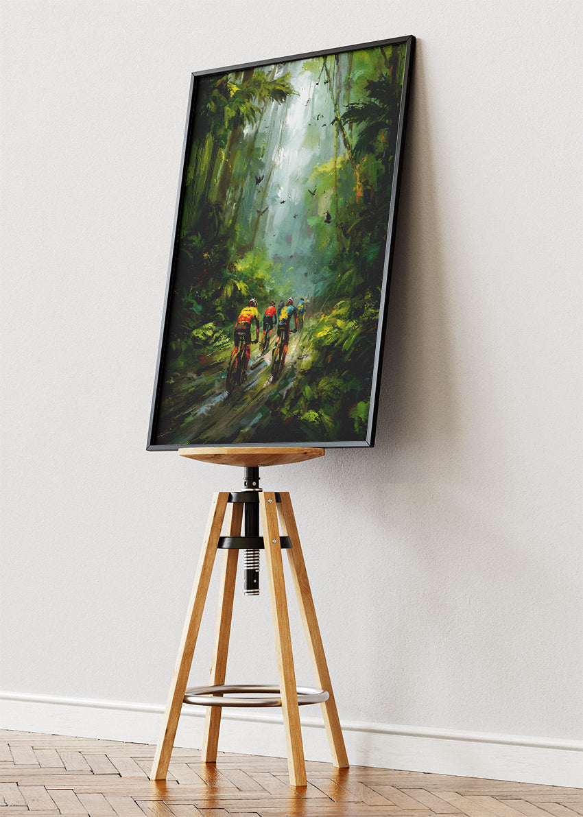 Rainforest Peloton Cycling Art Print & Canvas – Jungle Endurance Road Cycling Wall Art