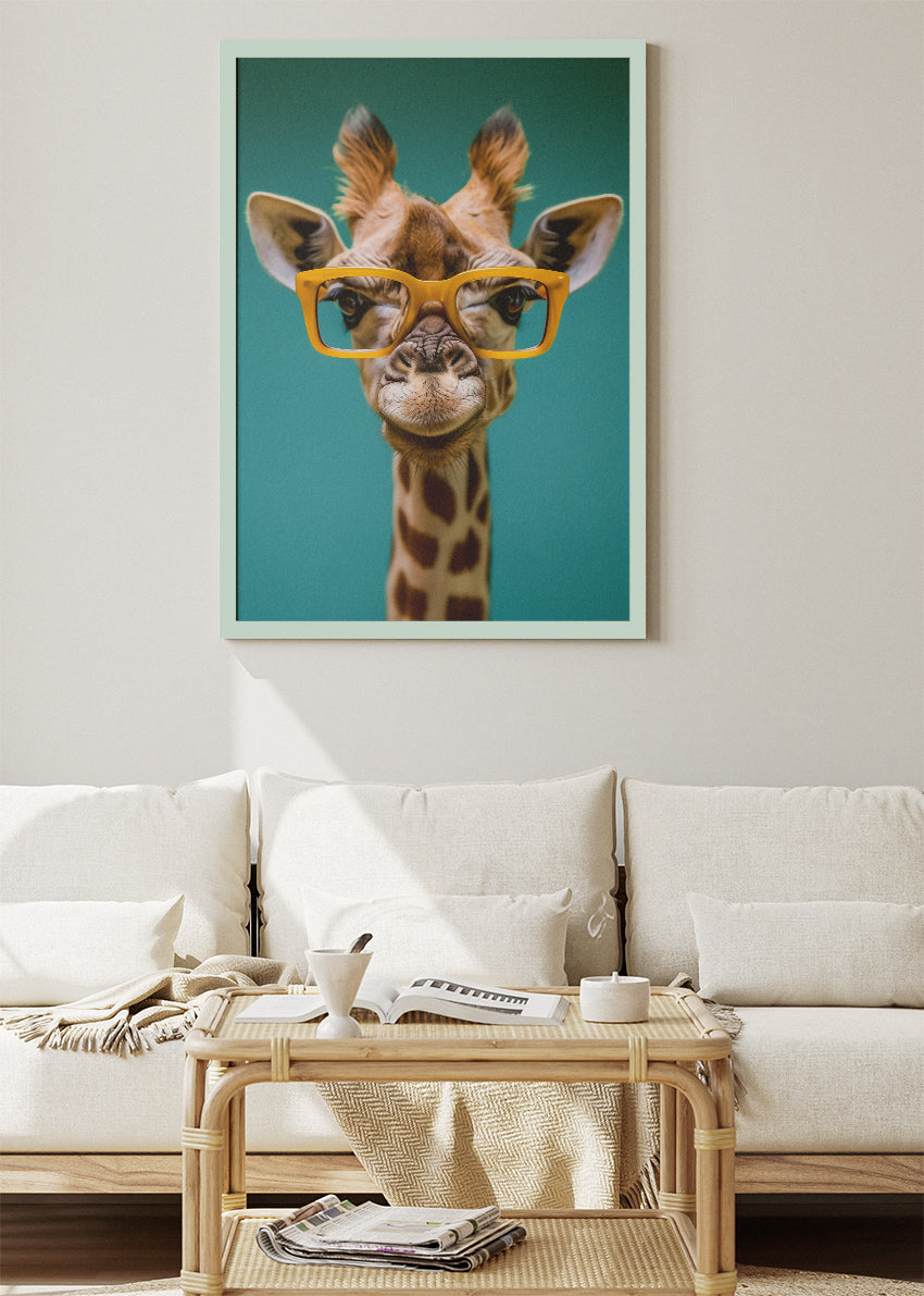 Funny Giraffe Poster & Canvas Print – Cute Animal Art with Glasses