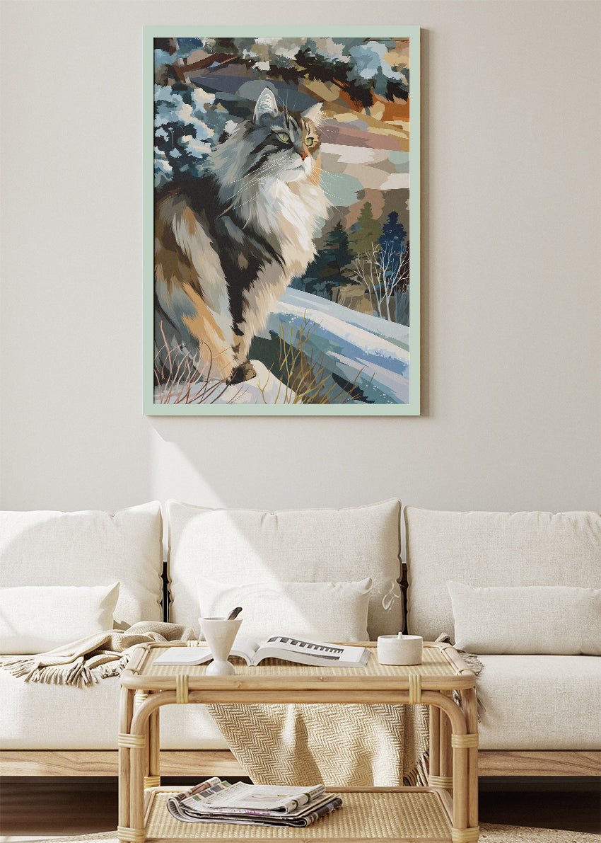 Majestic Forest Cat Canvas Print & Poster – Winter Wildlife Wall Art