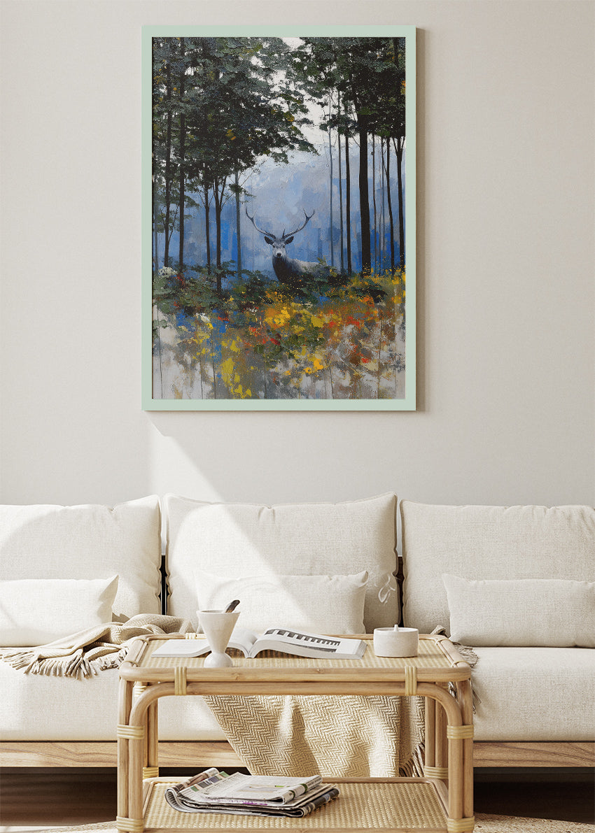 Majestic Deer in Misty Forest Canvas Print & Poster – Wildlife Wall Art