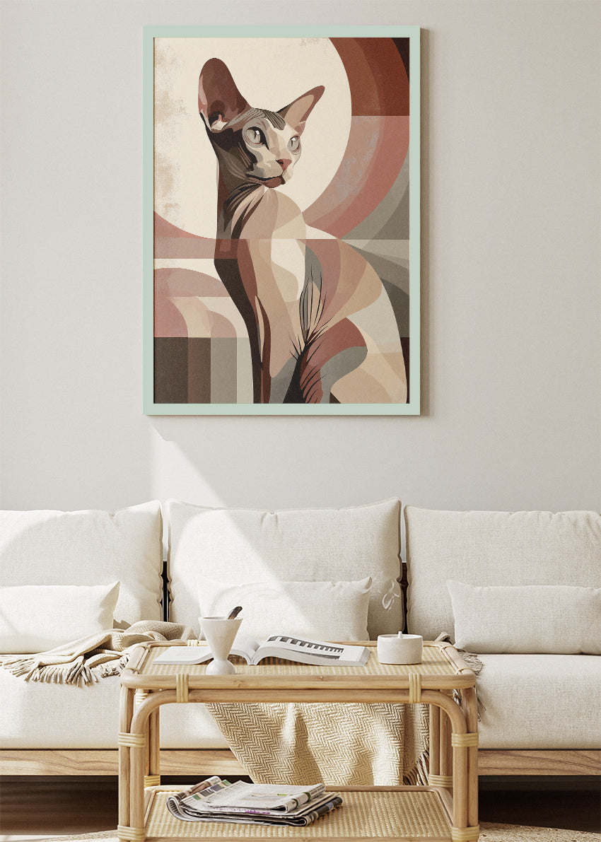 Sphynx Cat Abstract Canvas Print & Poster – Modern Retro Pet Wall Art