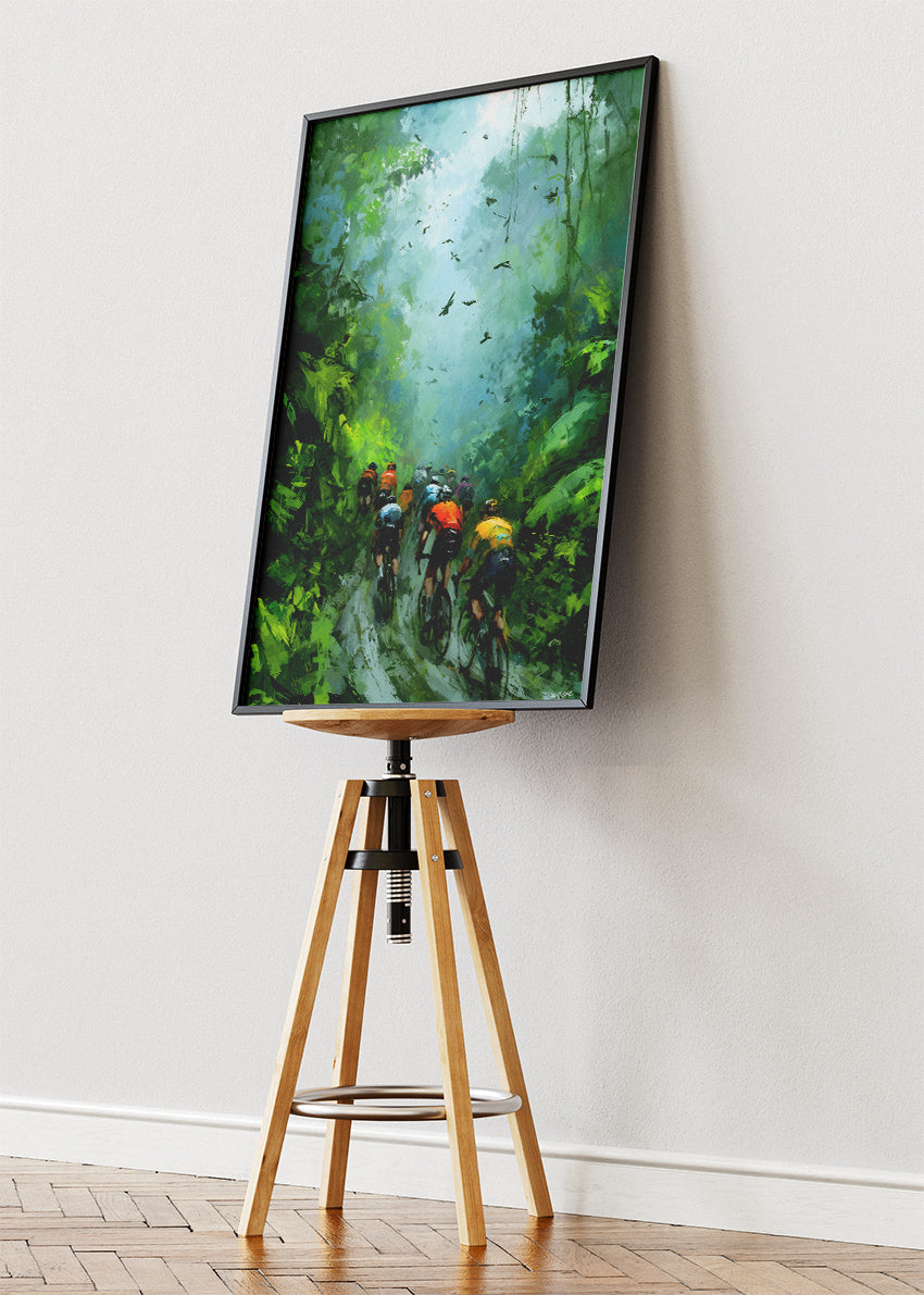 Emerald Canopy Peloton Cycling Art Print & Canvas – Deep Jungle Road Cycling Wall Art
