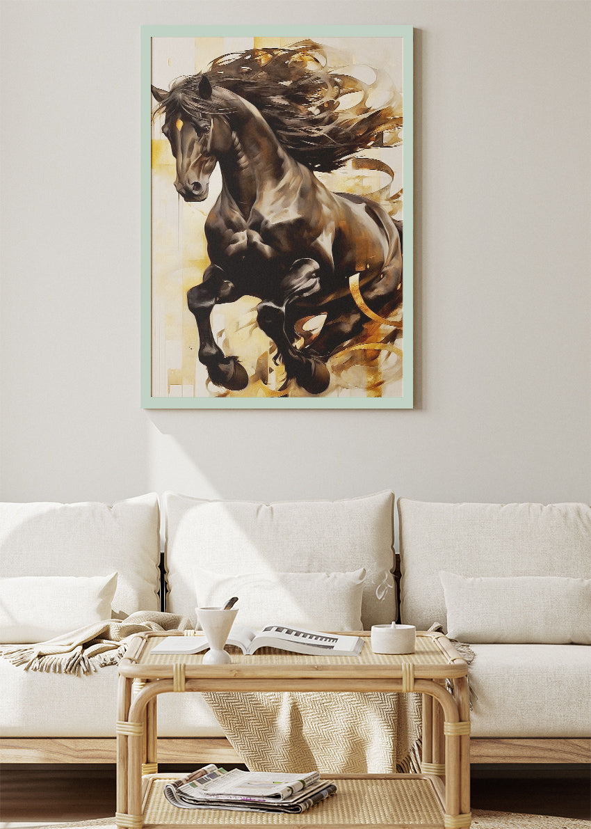 Majestic Black Horse Canvas Print & Poster – Powerful Stallion Wall Art