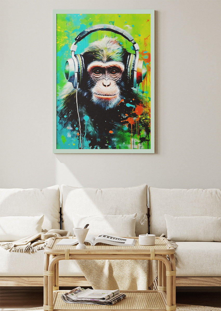 DJ Monkey Canvas Print & Poster – Music Animal Wall Art