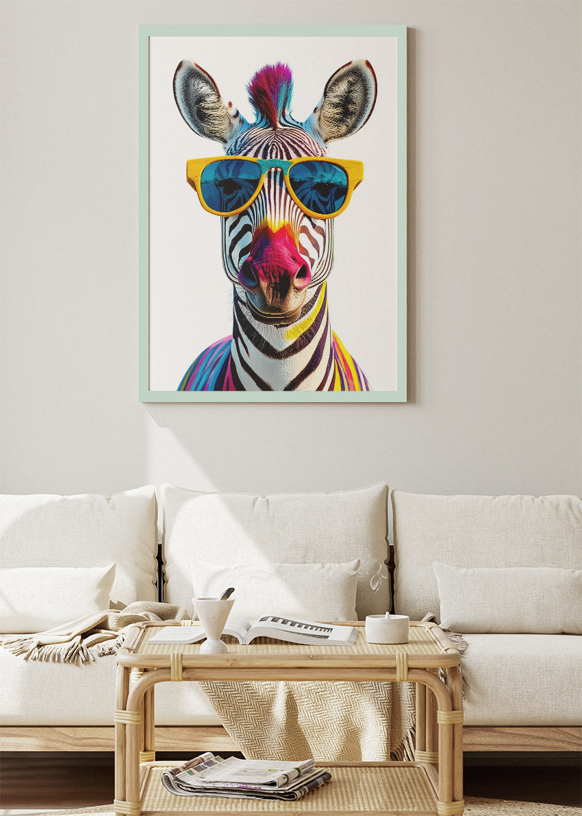 Cool Zebra With Sunglasses Canvas Print & Poster – Modern Pop Art Wall Decor