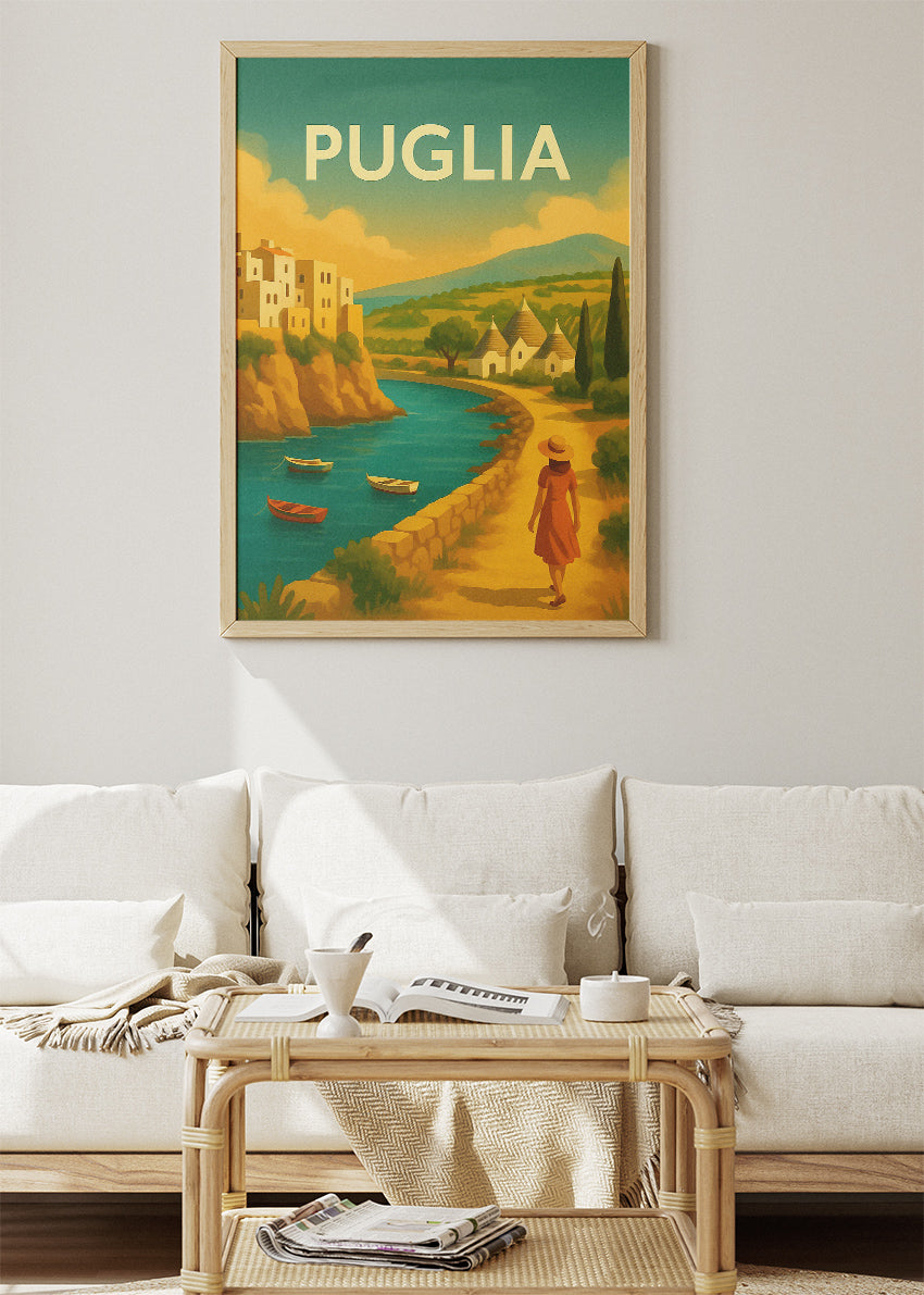 Puglia Italy Poster & Canvas Print – Illustrated Coastal Village Art