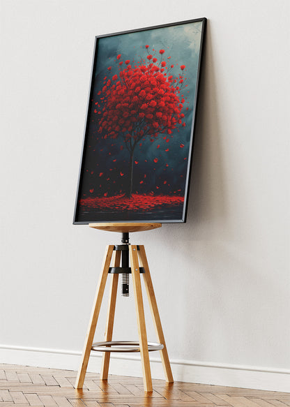 Red Rose Tree Wall Art – Dramatic Floral Canvas Print & Moody Romantic Statement Poster for Living Room Decor UK