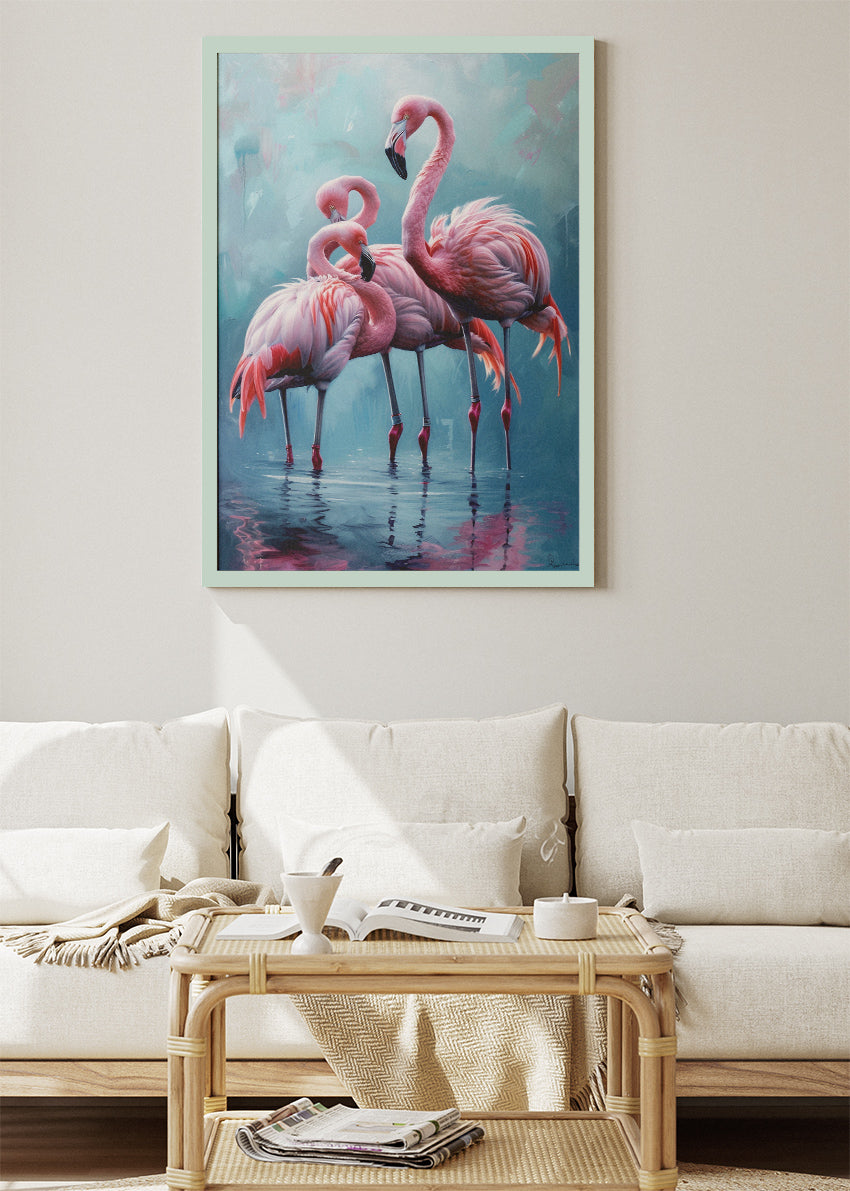Elegant Pink Flamingos Canvas Print & Poster – Luxury Tropical Bird Wall Art