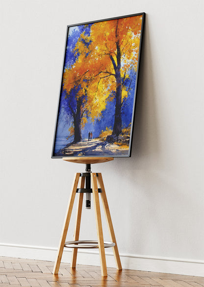 Autumn Tree Path Wall Art – Golden Fall Landscape Canvas Print & Romantic Nature Poster for Living Room Decor UK