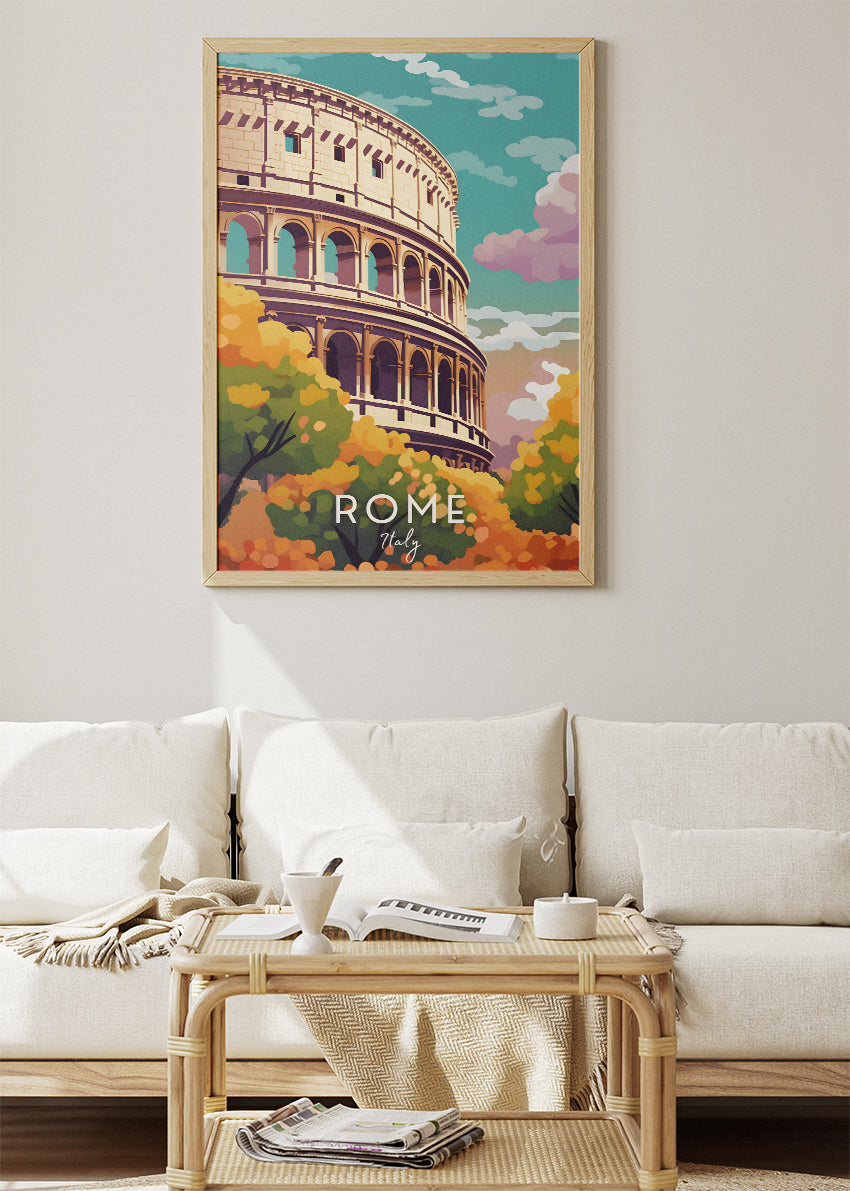 Rome Italy Poster & Canvas Print – Illustrated Colosseum Travel Art