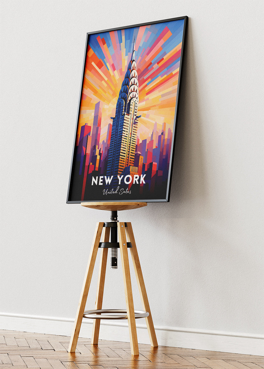 New York United States Poster & Canvas Print – Vibrant Chrysler Building Illustration