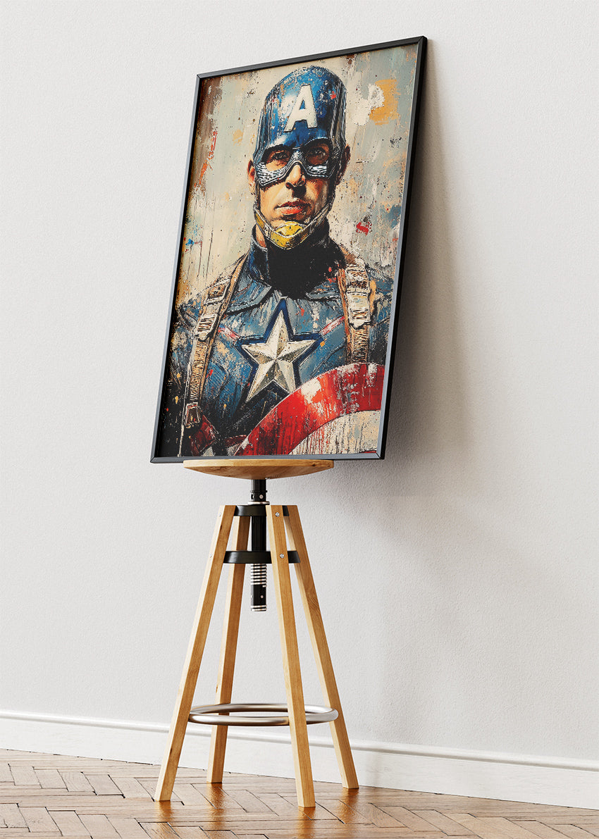 Captain America – Modern Patriotic Portrait Canvas & Poster Print – AI PRINT LAB