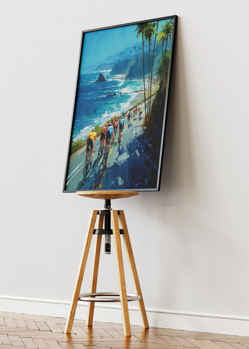 Pacific Coast Peloton Cycling Art Print & Canvas – Ocean Cliff Road Cycling Wall Art
