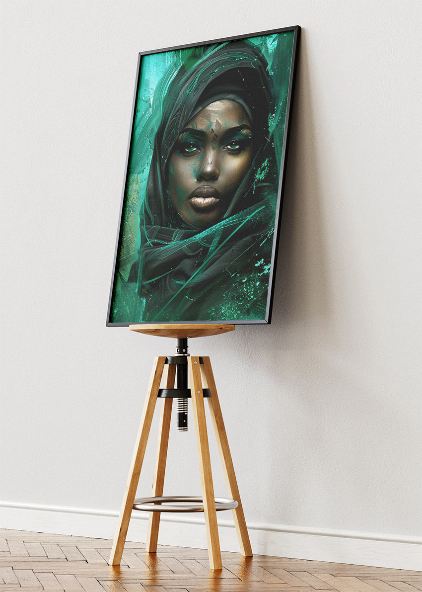 Emerald Aura Contemporary Portrait Canvas & Poster Print – AI PRINT LAB