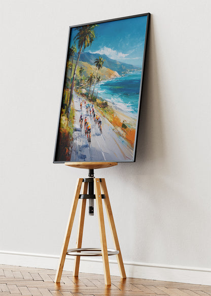 Palm Coast Peloton Cycling Art Print & Canvas – Coastal Road Cycling Wall Art