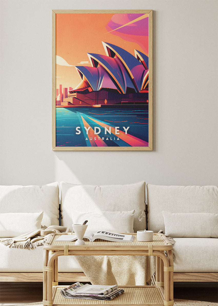 Sydney Australia Travel Poster & Canvas Wall Art – Modern Opera House Illustration Print