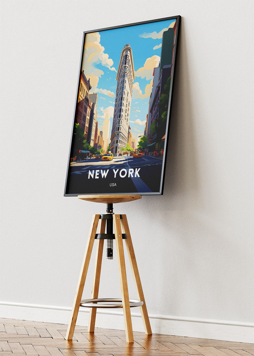 New York USA Poster & Canvas Print – Flatiron Building Cityscape Illustration
