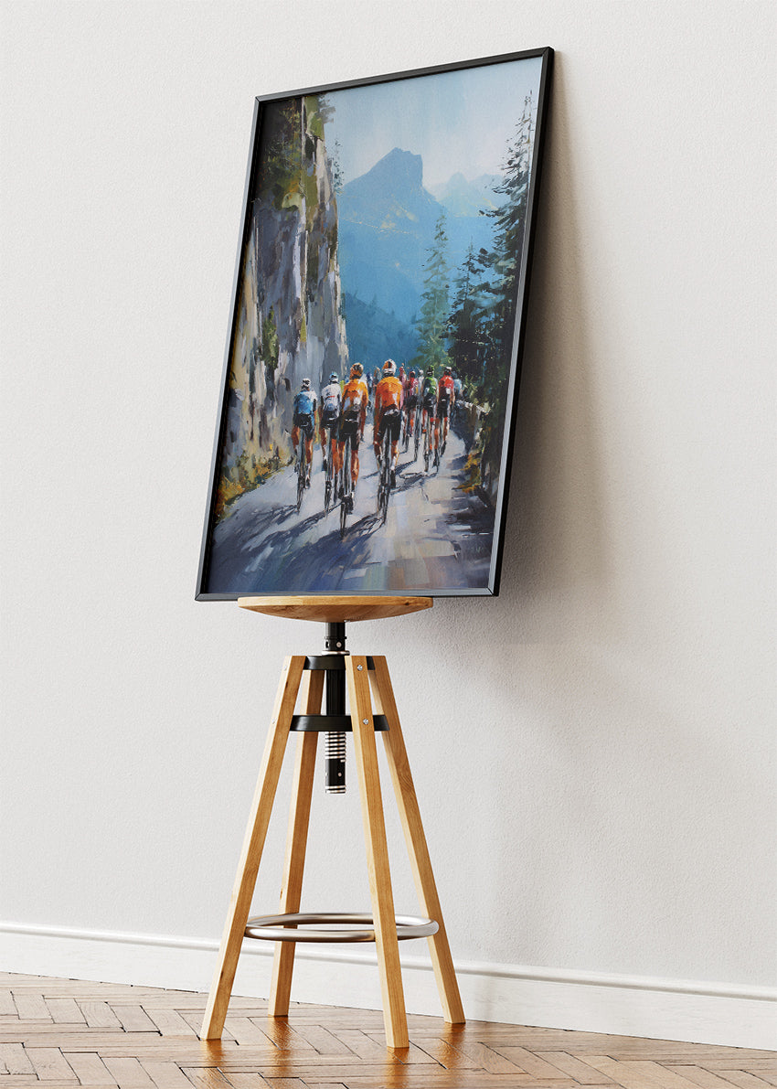 Alpine Mountain Peloton Cycling Art Print & Canvas – Scenic Climb Road Cycling Wall Art