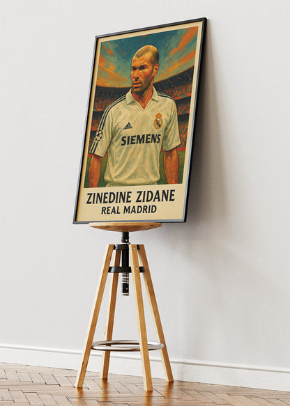 Zinedine Zidane Real Madrid Football Wall Art | Legendary Midfield Maestro Poster & Canvas