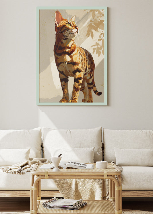 Golden Bengal Cat Poster & Canvas Print – Elegant Sunlit Feline Art