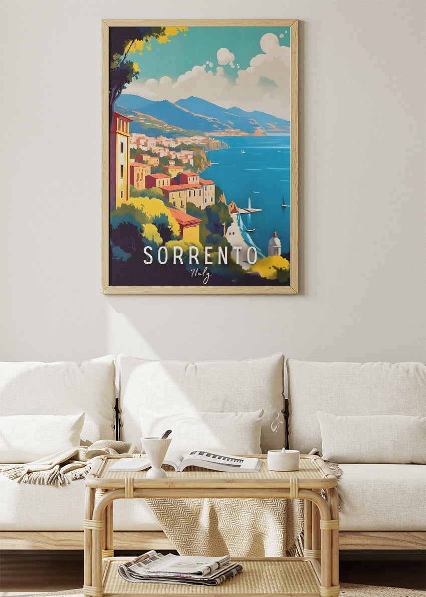 Sorrento Italy Poster & Canvas Print – Illustrated Coastal Panorama Art