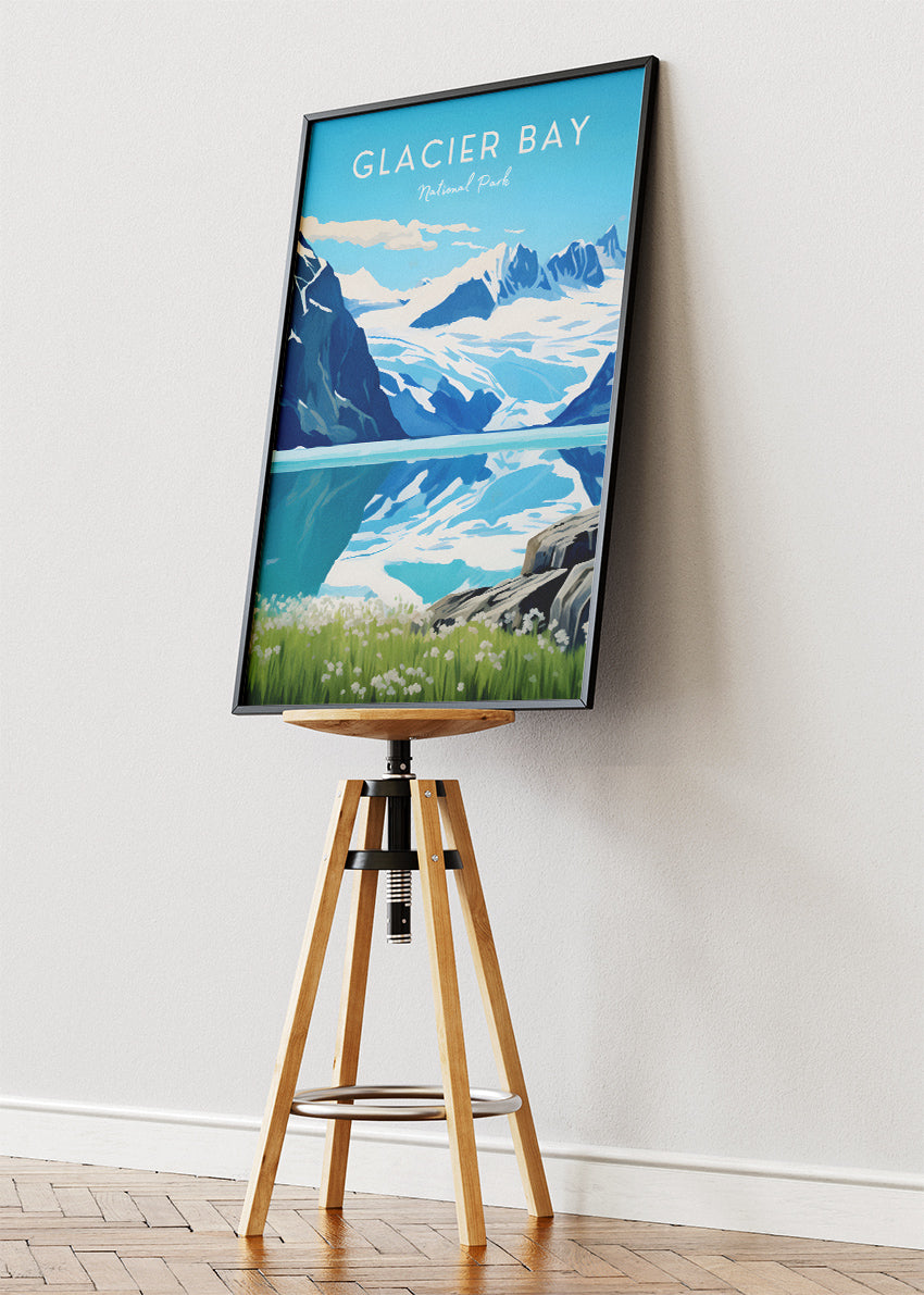 Glacier Bay National Park Poster & Canvas Print – Alaska Glacier Landscape Illustration Wall Art