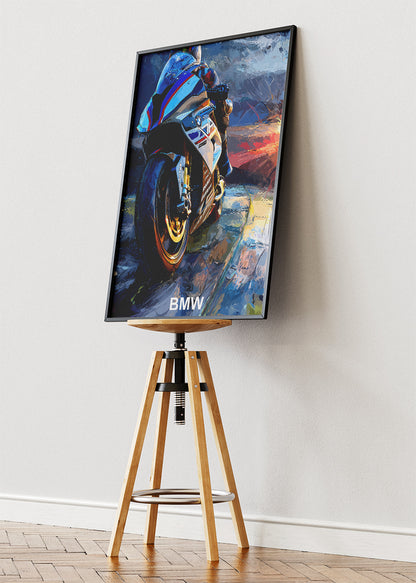 BMW Superbike Rear View Performance Art Poster & Canvas