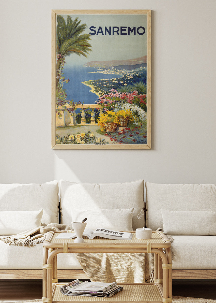 Sanremo Italy Poster & Canvas Print – Vintage Riviera Garden View Art