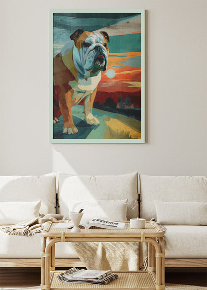 Sunset Bulldog Poster & Canvas Print – Bold Colorful Dog Art