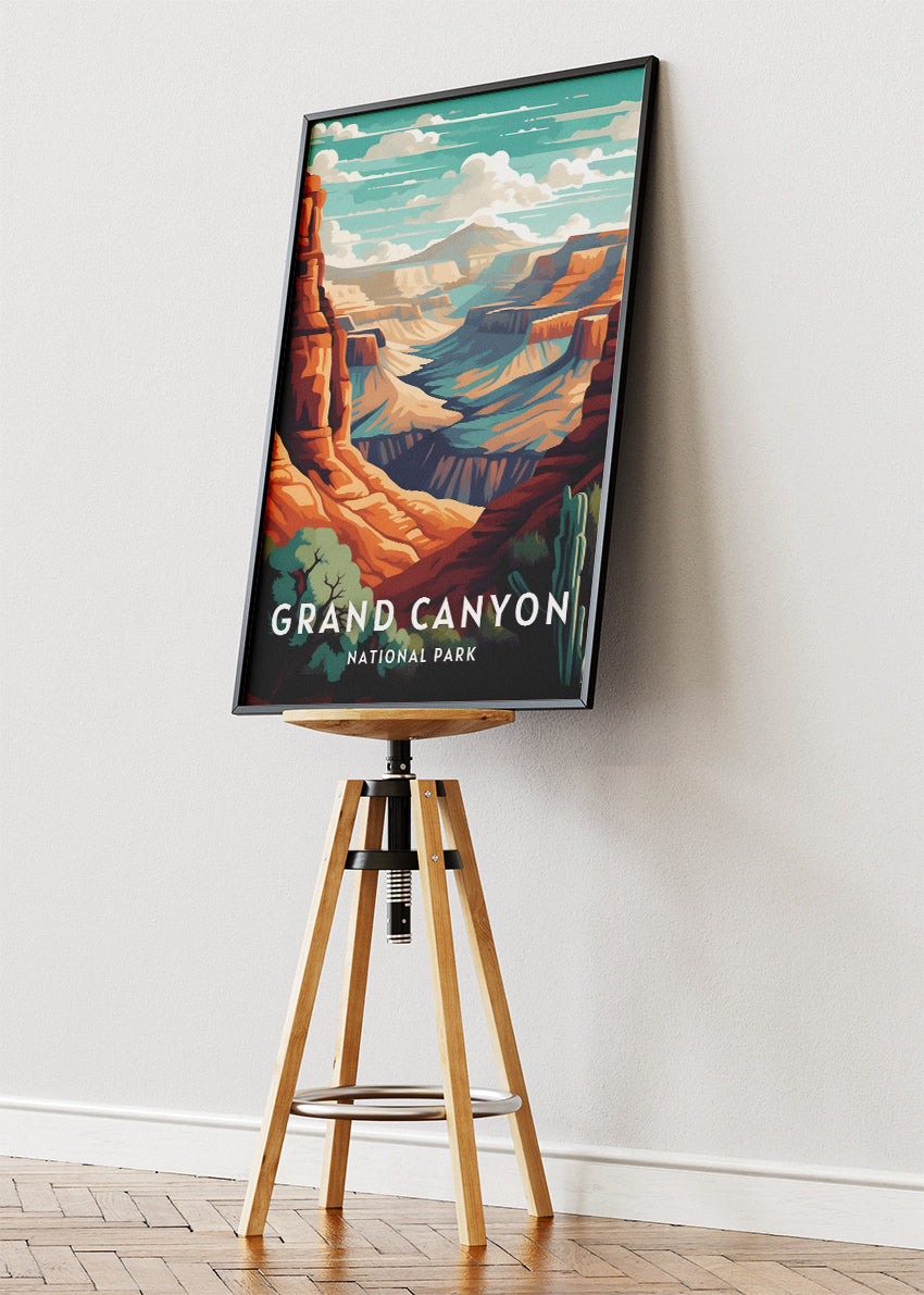 Grand Canyon National Park Poster & Canvas Print – Desert Canyon Landscape Illustration Wall Art